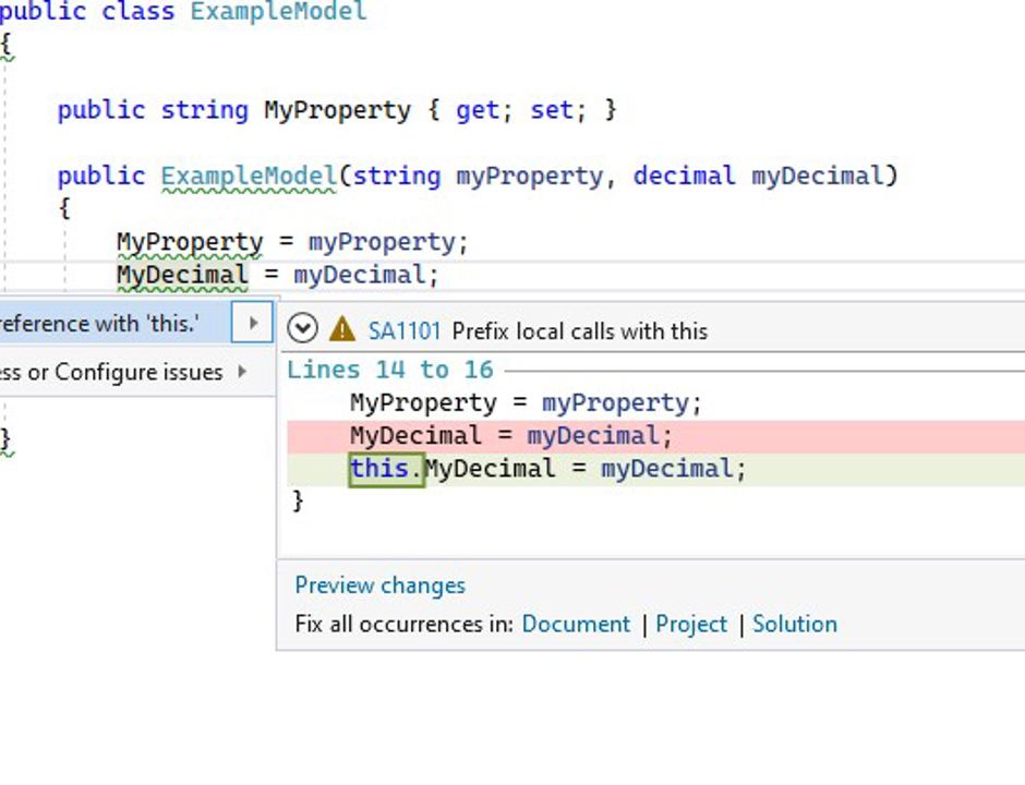 Resolving SA1101: "Prefix local calls with this"